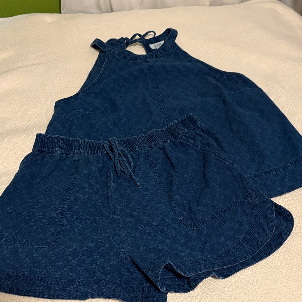 a.n.a tank and short set 100% cotton lightweight denim